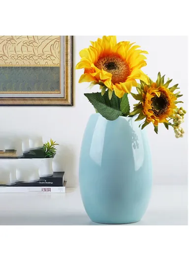 Medium Size Nordic Ceramic Flower Vase Dried Flowers Floral Arrangement Container Dining Table Home Decor - Cyan
