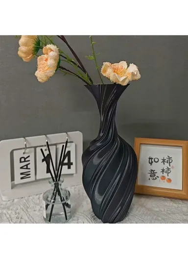 3D Printing Geometric Design Plastic Vase Modern Nordic Flower Holder Home Decor - Black