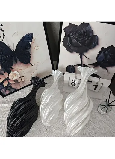 3D Printing Geometric Design Plastic Vase Modern Nordic Flower Holder Home Decor - Black