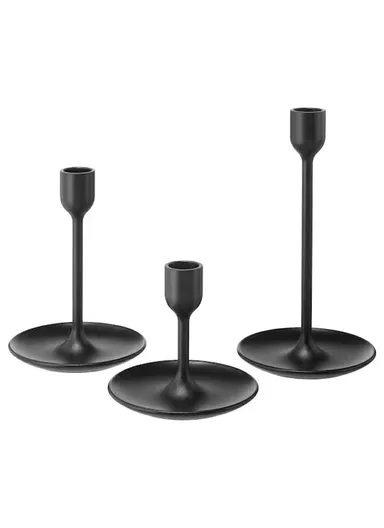 3Pcs / Set Candle Holders Dining Table Bedroom Study Metal Minimalist Candlestick with Stable Base - Black