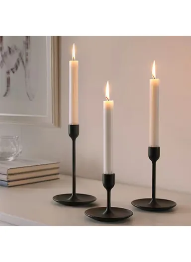 3Pcs / Set Candle Holders Dining Table Bedroom Study Metal Minimalist Candlestick with Stable Base - Black