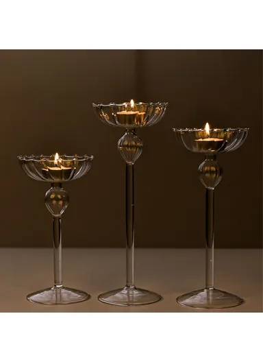 European Striped Glass Candle Holder Tealight Candle Holder Wedding Centerpiece, Size S