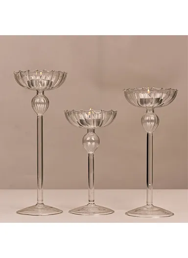 European Striped Glass Candle Holder Tealight Candle Holder Wedding Centerpiece, Size S