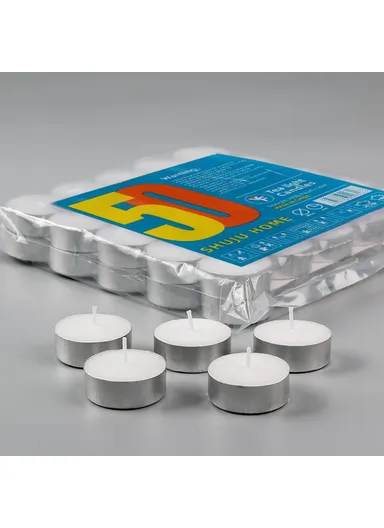 50Pcs Unscented Candles Smokeless 4-Hour Burn Time Round Candles with Aluminum Cup