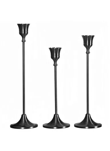 3Pcs / Set Vintage Metal Candle Holder Candlestick Stand Christmas Wedding Decorative Centerpiece - Black