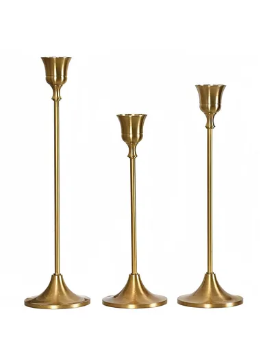 3Pcs / Set Vintage Metal Candle Holder Candlestick Stand Christmas Wedding Decorative Centerpiece - Copper