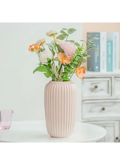 Modern Ceramic Striped Vase Flower Arrangement Container Living Room Decor - Pink / Large