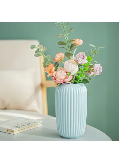 Modern Ceramic Striped Vase Flower Arrangement Container Living Room Decor - Pink / Large