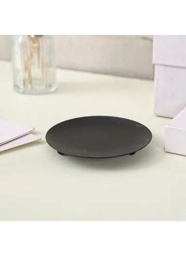 American Style Round Metal Candle Holder Plate Wedding Decor Candlestick Iron Tray, Size L - Black