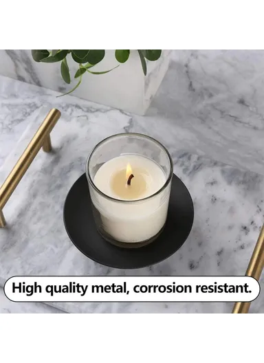 American Style Round Metal Candle Holder Plate Wedding Decor Candlestick Iron Tray, Size L - Black