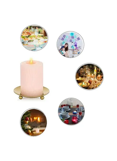 American Style Round Metal Candle Holder Plate Wedding Decor Candlestick Iron Tray, Size L - Black