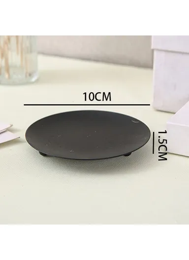 American Style Round Metal Candle Holder Plate Wedding Decor Candlestick Iron Tray, Size L - Black