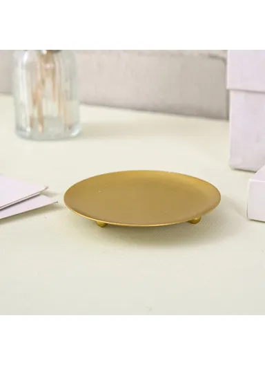 American Style Round Metal Candle Holder Plate Wedding Decor Candlestick Iron Tray, Size L - Gold