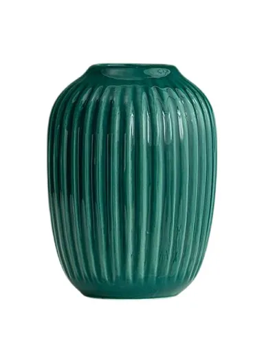 Modern Ceramic Striped Vase Flower Arrangement Container Living Room Decor - Blackish Green / Small