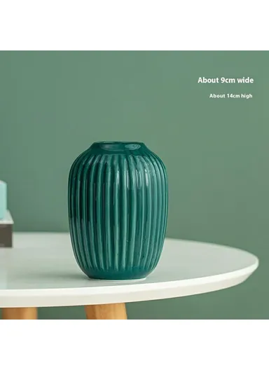 Modern Ceramic Striped Vase Flower Arrangement Container Living Room Decor - Blackish Green / Small