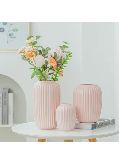 Modern Ceramic Striped Vase Flower Arrangement Container Living Room Decor - Cyan / Small