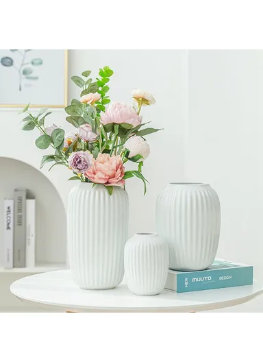 Modern Ceramic Striped Vase Flower Arrangement Container Living Room Decor - Pink / Small