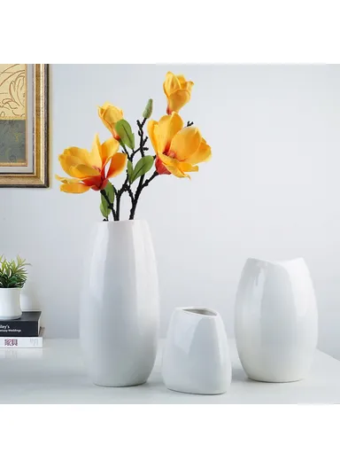 Large Size Nordic Ceramic Flower Vase Dried Flowers Floral Arrangement Container Dining Table Home Decor - White