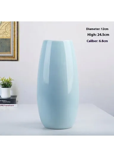 Large Size Nordic Ceramic Flower Vase Dried Flowers Floral Arrangement Container Dining Table Home Decor - Cyan