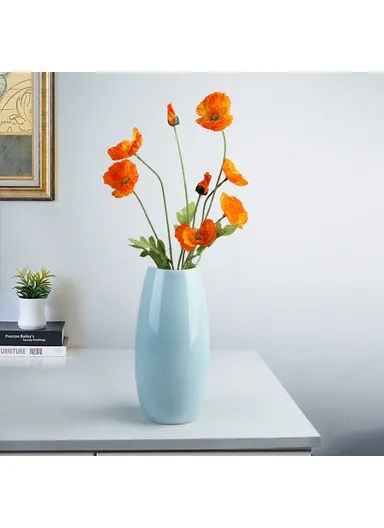 Large Size Nordic Ceramic Flower Vase Dried Flowers Floral Arrangement Container Dining Table Home Decor - Cyan