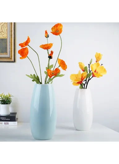 Large Size Nordic Ceramic Flower Vase Dried Flowers Floral Arrangement Container Dining Table Home Decor - Cyan