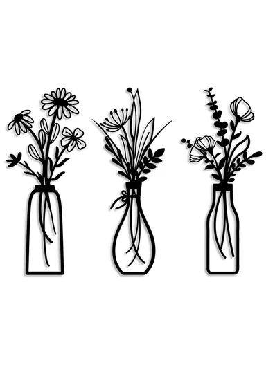 3Pcs / Set Metal Wall Art Floral Design Decorative Iron Wall Hanging Living Room Bedroom Home Decor