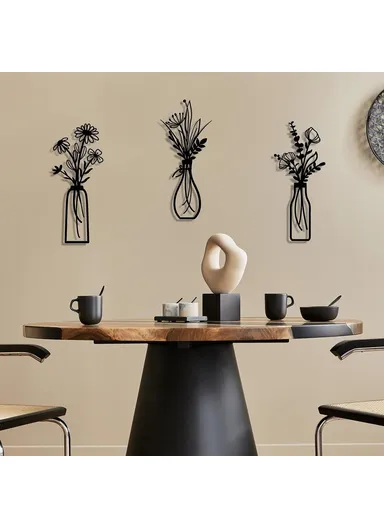 3Pcs / Set Metal Wall Art Floral Design Decorative Iron Wall Hanging Living Room Bedroom Home Decor