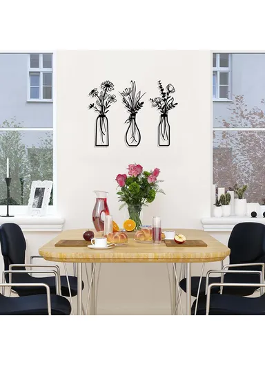 3Pcs / Set Metal Wall Art Floral Design Decorative Iron Wall Hanging Living Room Bedroom Home Decor