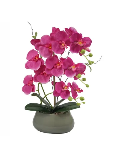 Artificial Phalaenopsis Orchid Potted Plant Silk Cloth Flower Home Office Realistic Faux Floral Decor - Rose