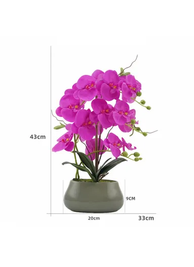 Artificial Phalaenopsis Orchid Potted Plant Silk Cloth Flower Home Office Realistic Faux Floral Decor - Rose