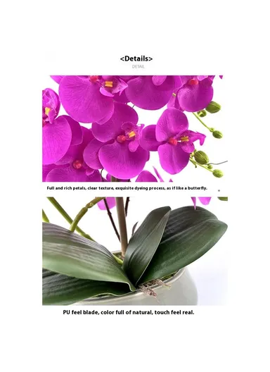Artificial Phalaenopsis Orchid Potted Plant Silk Cloth Flower Home Office Realistic Faux Floral Decor - Light Green