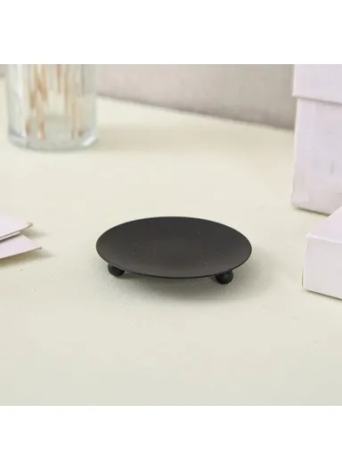 American Style Round Metal Candle Holder Plate Wedding Decor Candlestick Iron Tray, Size S - Black