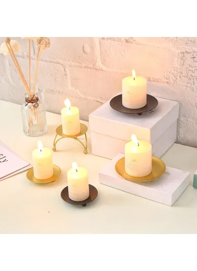 American Style Round Metal Candle Holder Plate Wedding Decor Candlestick Iron Tray, Size S - Black