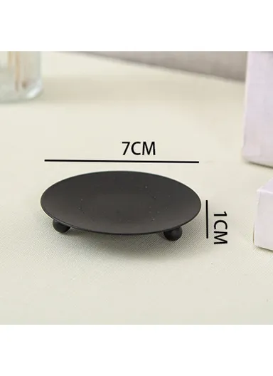 American Style Round Metal Candle Holder Plate Wedding Decor Candlestick Iron Tray, Size S - Black