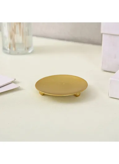 American Style Round Metal Candle Holder Plate Wedding Decor Candlestick Iron Tray, Size S - Gold