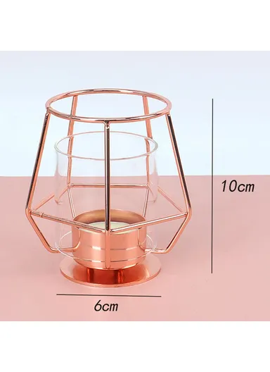 Modern Metal Candle Holder with Glass Cover Table Small Ornament Romantic Candle Cup - Rose Gold