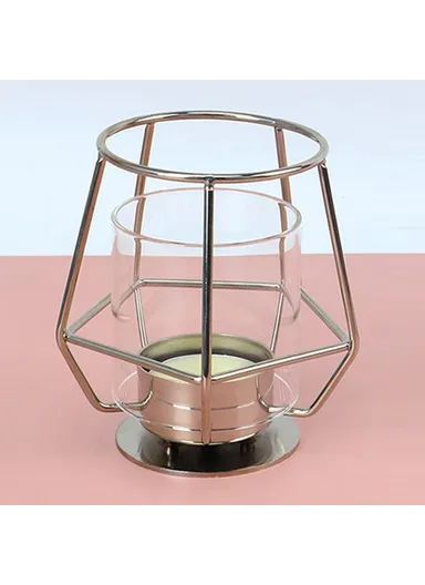 Modern Metal Candle Holder with Glass Cover Table Small Ornament Romantic Candle Cup - Silver