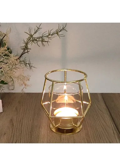 Modern Metal Candle Holder with Glass Cover Table Small Ornament Romantic Candle Cup - Silver