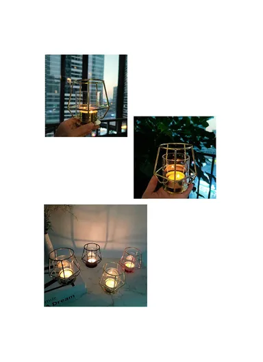 Modern Metal Candle Holder with Glass Cover Table Small Ornament Romantic Candle Cup - Silver