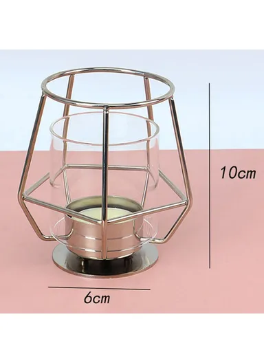 Modern Metal Candle Holder with Glass Cover Table Small Ornament Romantic Candle Cup - Silver