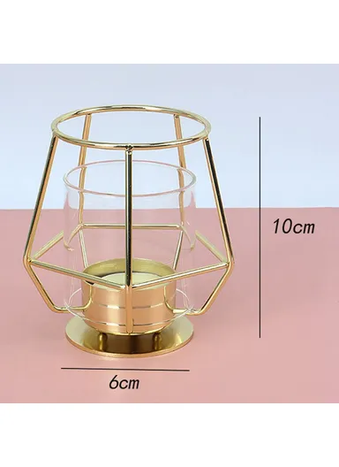 Modern Metal Candle Holder with Glass Cover Table Small Ornament Romantic Candle Cup - Gold