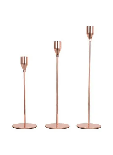 3Pcs Taper Candle Holders Dining Table Decor Romantic Candlelight Dinner Centerpiece - Rose Gold