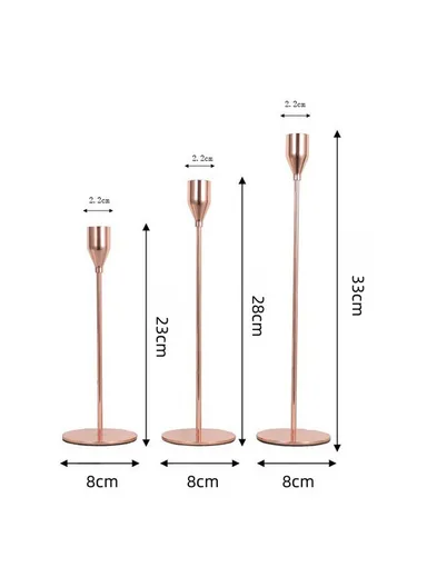 3Pcs Taper Candle Holders Dining Table Decor Romantic Candlelight Dinner Centerpiece - Rose Gold