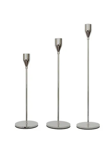 3Pcs Taper Candle Holders Dining Table Decor Romantic Candlelight Dinner Centerpiece - Silver