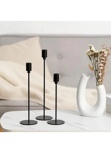 3Pcs Taper Candle Holders Dining Table Decor Romantic Candlelight Dinner Centerpiece - Silver