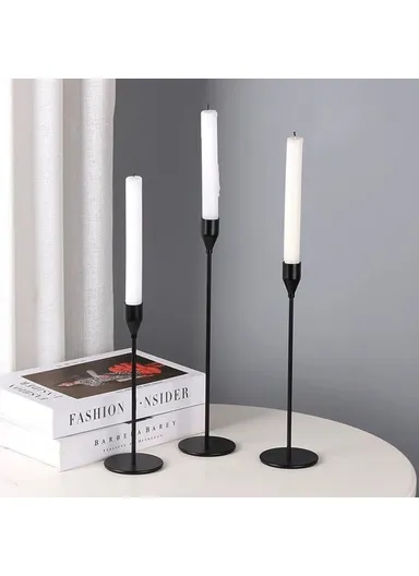 3Pcs Taper Candle Holders Dining Table Decor Romantic Candlelight Dinner Centerpiece - Silver
