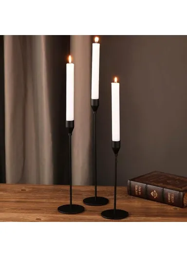 3Pcs Taper Candle Holders Dining Table Decor Romantic Candlelight Dinner Centerpiece - Silver