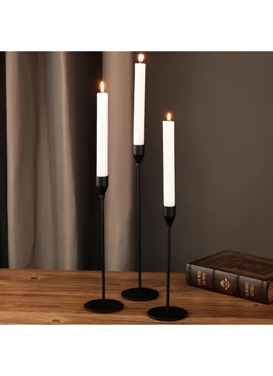 3Pcs Taper Candle Holders Dining Table Decor Romantic Candlelight Dinner Centerpiece - Silver