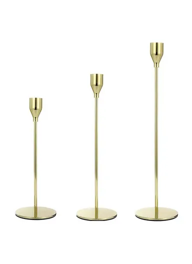3Pcs Taper Candle Holders Dining Table Decor Romantic Candlelight Dinner Centerpiece - Imitation Gold