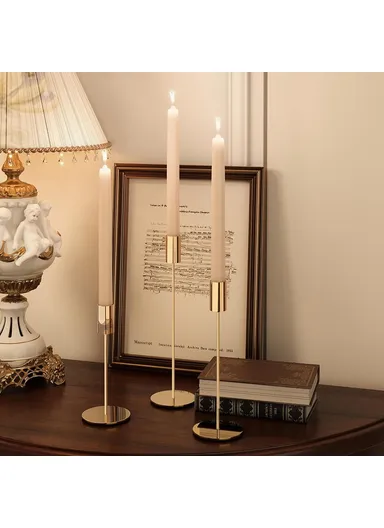 3Pcs Taper Candle Holders Dining Table Decor Romantic Candlelight Dinner Centerpiece - Imitation Gold